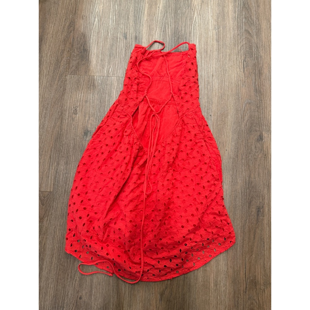 Show Me Your Mumu Red Eyelet Lace Up Back Mini Dress Small Boho Summer 1692